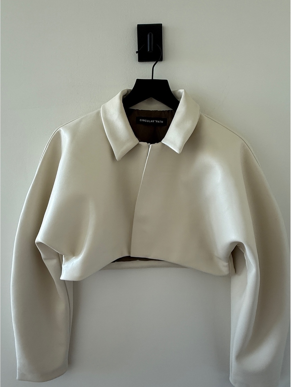 Circular Path Women's Cropped Faux Leather Jacket | Size S Cream